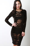 Velveteen Mesh Grid Bodycon Dress