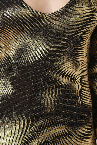 Metallic Brush Strokes Mesh Back Long Sleeve Dress