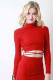 Strappy Waist Mock Neck Long Sleeve Crop Top