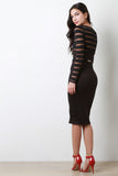 Mesh Stripe Belted Bodycon Twofer Dress