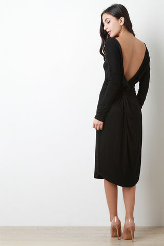 Twisted Backless Long Sleeve Shift Dress