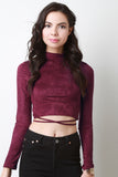 Mock Neck Vegan Suede Lace Back Crop Top