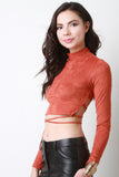 Mock Neck Vegan Suede Lace Back Crop Top