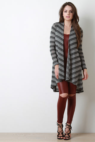 Stripe Detailed Thermal High Low Cardigan