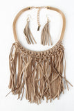 Chain And Suede Fringe Mesh Tube Necklace