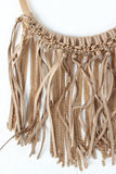 Chain And Suede Fringe Mesh Tube Necklace