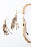 Chain And Suede Fringe Mesh Tube Necklace