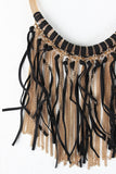 Chain And Suede Fringe Mesh Tube Necklace