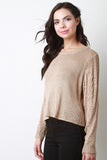 Double Weft Sleeves Back Twist Hem Top