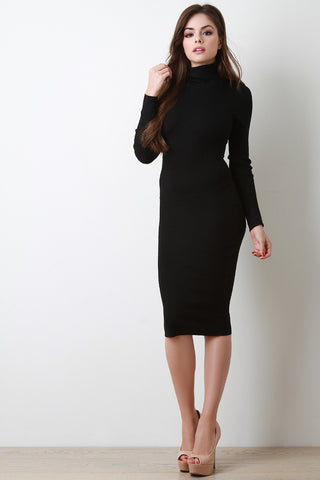 Ribbed Turtleneck Bodycon Midi Dress