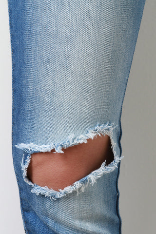 Stone Wash Knee Cutout Denim Jeans