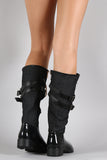 Double Buckled Strap Lace Up Rain Boots