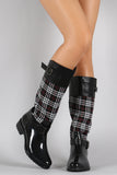 Buckled Strap Plaid Print Rain Boots