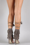 Suede Fringe Cuff Lace Up Single Sole Heel