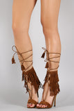 Suede Fringe Cuff Lace Up Single Sole Heel