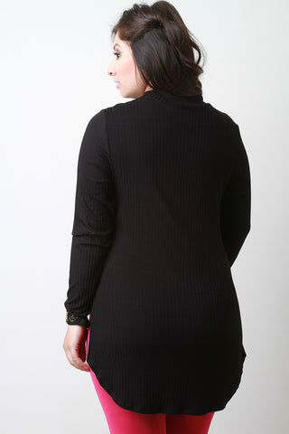 Rib Knit Mock Neck Side Slit Top