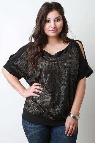 Metallic Snake Slit Sleeve Top