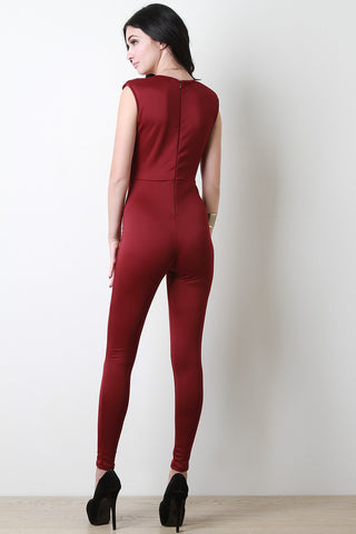 Front Seam V-Neck Sleeveless Jumpsuit
