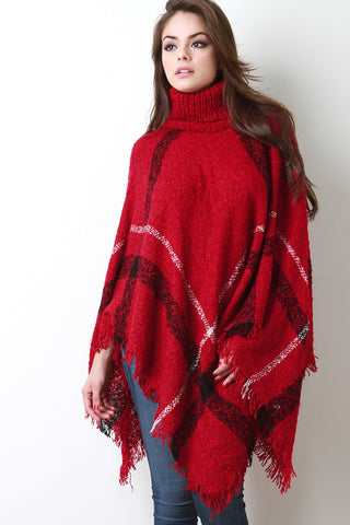 Plaid Turtleneck Poncho