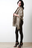 Fuzzy Knit Leopard Trim Shawl