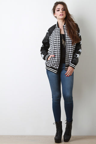 Houndstooth Stars Letterman Jacket