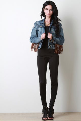 Ripped Vegan Suede Fringe Jacket