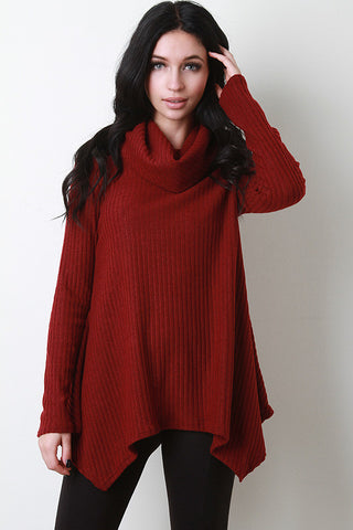 Rib Knit Shark Bite Hem Cowl Top