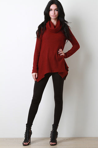 Rib Knit Shark Bite Hem Cowl Top