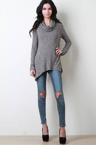 Marled Rib Knit Cowl Top