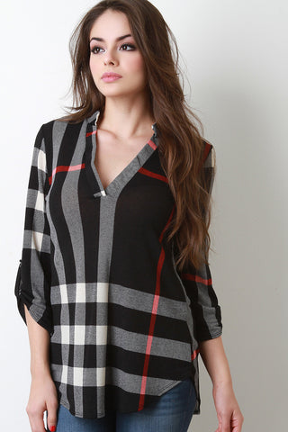 Plaid Half Placket Top