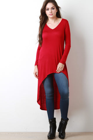 Jersey Knit High Low Vent Slit Top