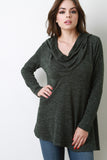 Marled Soft Knit Cowl Neck Long Sleeves Hooded Top