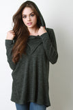 Marled Soft Knit Cowl Neck Long Sleeves Hooded Top