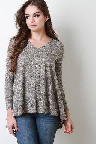 Marled Paneled Rib Knit Top