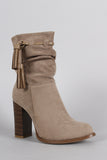 Suede Tassel Chunky Heeled Ankle Boots