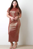 Metallic Foil Mock Neck Midi Dress