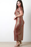 Metallic Foil Mock Neck Midi Dress