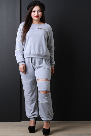 Zippered Drawstring Jogging Pants