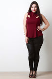 Mock Neck Cutout Sleeveless Peplum Top