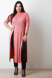 Deep Slit Elbow Sleeves Maxi Top