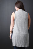 Marled Ribbed Knit Open Front Sleeveless Vest