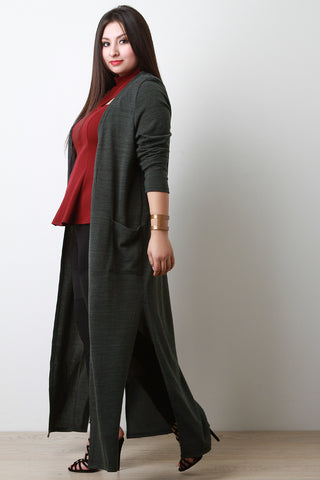 Soft Knit Side Slit Maxi Cardigan