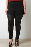 Double Vegan Leather Panel Leggings