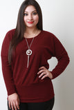 Round Neck Dolman Long Sleeves Necklace Sweater Top