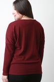 Round Neck Dolman Long Sleeves Necklace Sweater Top