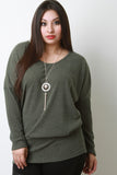 Round Neck Dolman Long Sleeves Necklace Sweater Top