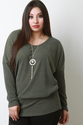 Round Neck Dolman Long Sleeves Necklace Sweater Top