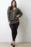 Round Neck Dolman Long Sleeves Necklace Sweater Top