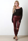 High Waist Slit Knees Vegan Leather Leggings