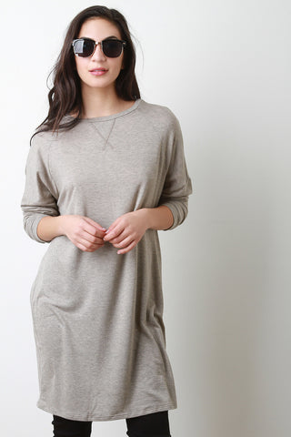 Round Neck Long Dolman Sleeves Tunic Top